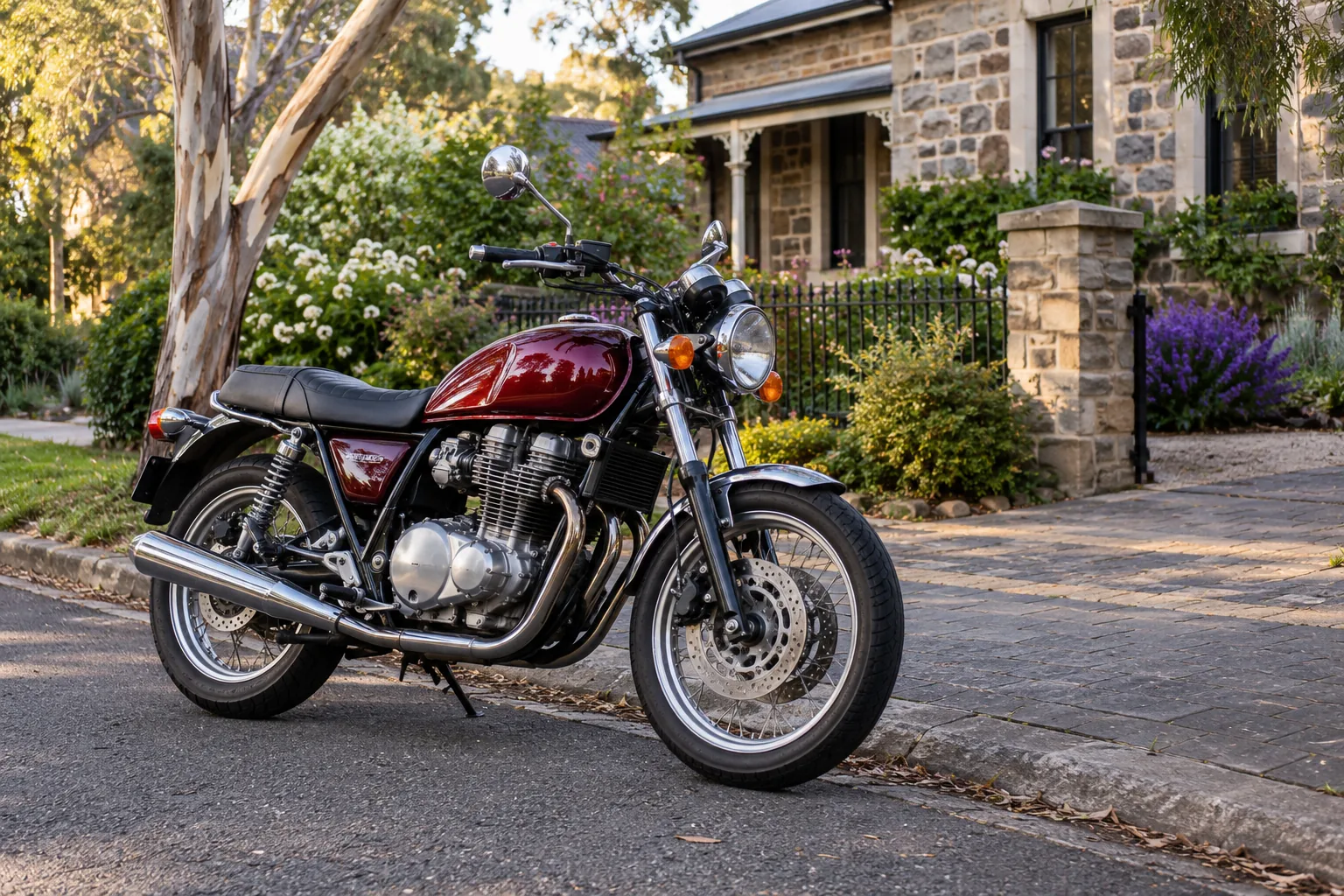 AI-generated illustrative motorcycle in an Australian setting